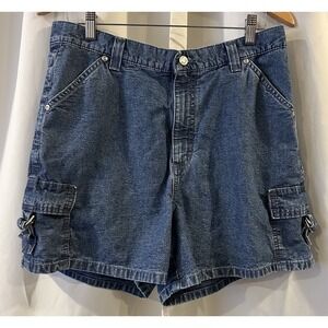 Vintage Lee Riveted Jean Shorts y2k Blue‎ Denim Carpenter Size 12 90s